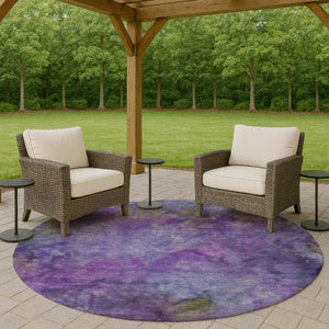 HomeRoots 8' Purple and Lavender Abstract Washable Round Area Rug – Stylish, Durable, Indoor/Outdoor Essential! 658833