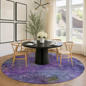 HomeRoots 8' Purple and Lavender Abstract Washable Round Area Rug – Stylish, Durable, Indoor/Outdoor Essential! 658833