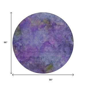 HomeRoots 8' Purple and Lavender Abstract Washable Round Area Rug – Stylish, Durable, Indoor/Outdoor Essential! 658833