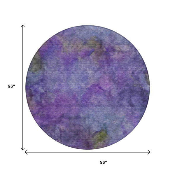 HomeRoots 8' Purple and Lavender Abstract Washable Round Area Rug – Stylish, Durable, Indoor/Outdoor Essential! 658833