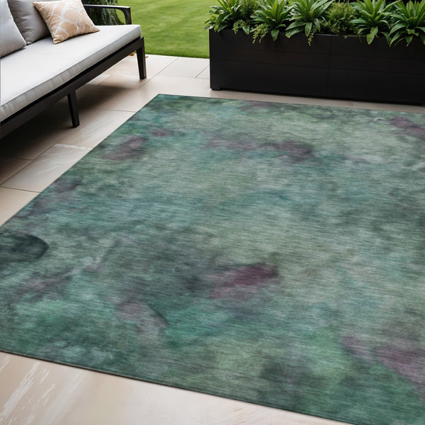 HomeRoots 5' Teal Blue and Purple Abstract Area Rug - Washable, Durable, Modern Design for Indoor & Outdoor Use 658838
