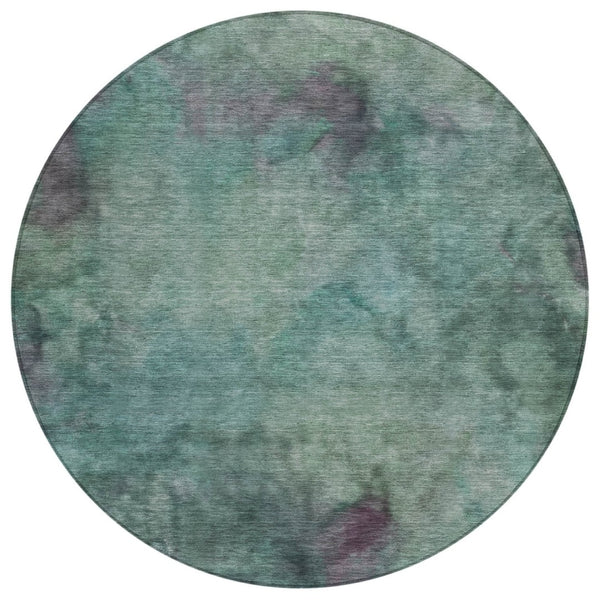HomeRoots 8' Teal Blue and Purple Round Abstract Area Rug – Washable, Stylish, Durable for Indoor & Outdoor Use 658839