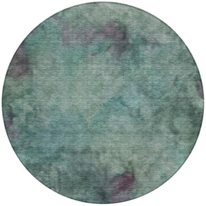 HomeRoots 8' Teal Blue and Purple Round Abstract Area Rug – Washable, Stylish, Durable for Indoor & Outdoor Use 658839
