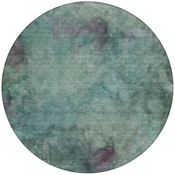 HomeRoots 8' Teal Blue and Purple Round Abstract Area Rug – Washable, Stylish, Durable for Indoor & Outdoor Use 658839