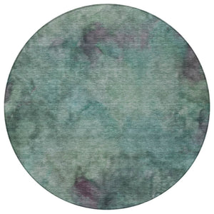 HomeRoots 8' Teal Blue and Purple Round Abstract Area Rug – Washable, Stylish, Durable for Indoor & Outdoor Use 658839