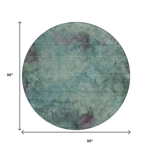 HomeRoots 8' Teal Blue and Purple Round Abstract Area Rug – Washable, Stylish, Durable for Indoor & Outdoor Use 658839