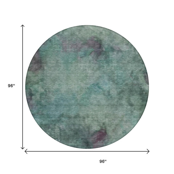 HomeRoots 8' Teal Blue and Purple Round Abstract Area Rug – Washable, Stylish, Durable for Indoor & Outdoor Use 658839