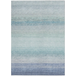 HomeRoots 5' Coastal-Inspired Blue Ivory & Gray Striped Washable Rug for Indoor/Outdoor Use – Durable & Stylish 658844