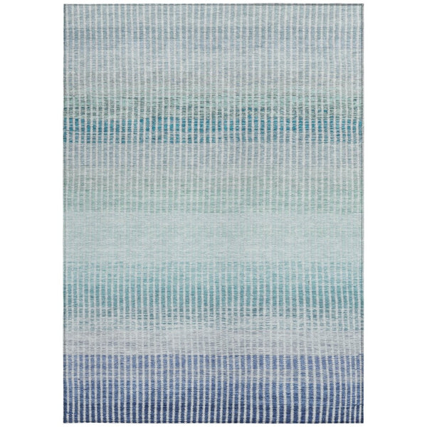 HomeRoots 5' Coastal-Inspired Blue Ivory & Gray Striped Washable Rug for Indoor/Outdoor Use – Durable & Stylish 658844