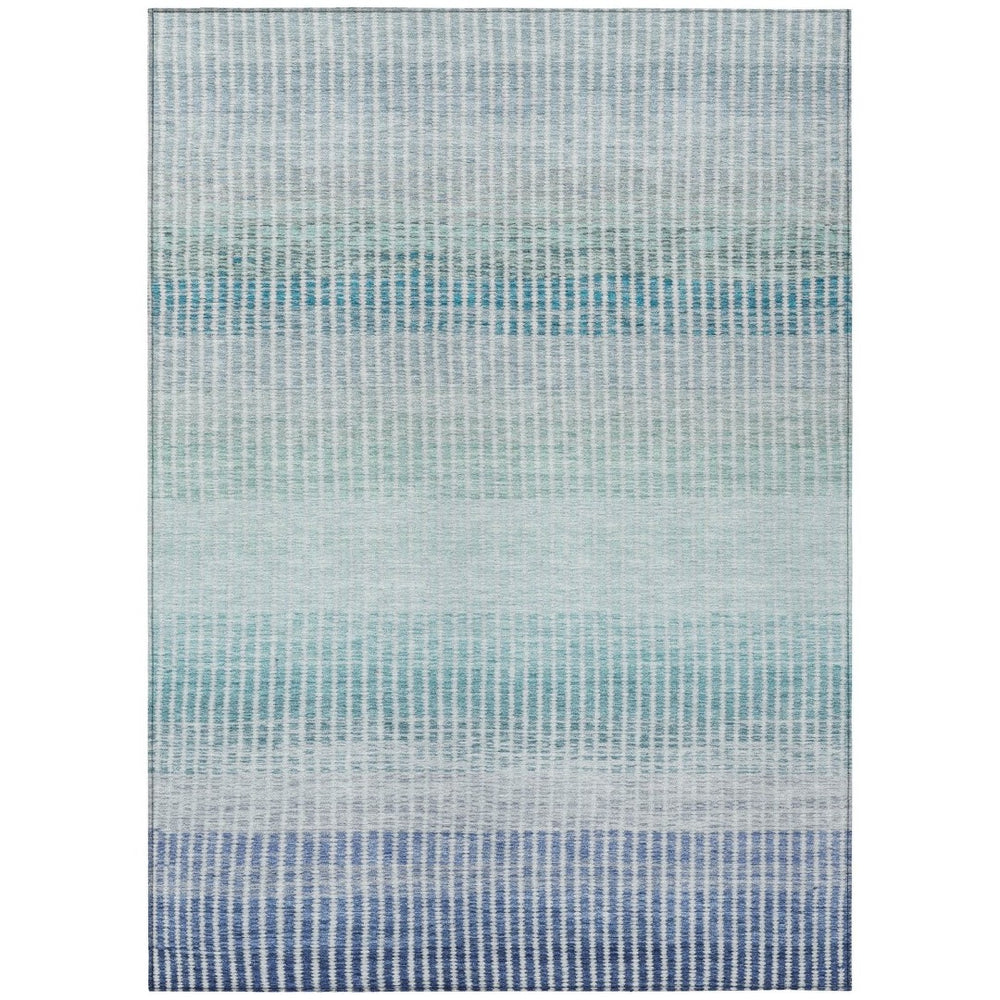 HomeRoots 5' Coastal-Inspired Blue Ivory & Gray Striped Washable Rug for Indoor/Outdoor Use – Durable & Stylish 658844