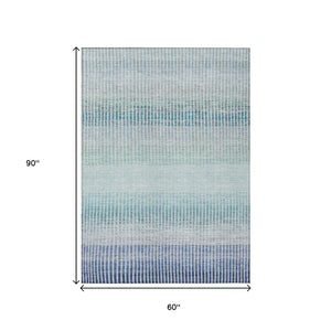 HomeRoots 5' Coastal-Inspired Blue Ivory & Gray Striped Washable Rug for Indoor/Outdoor Use – Durable & Stylish 658844
