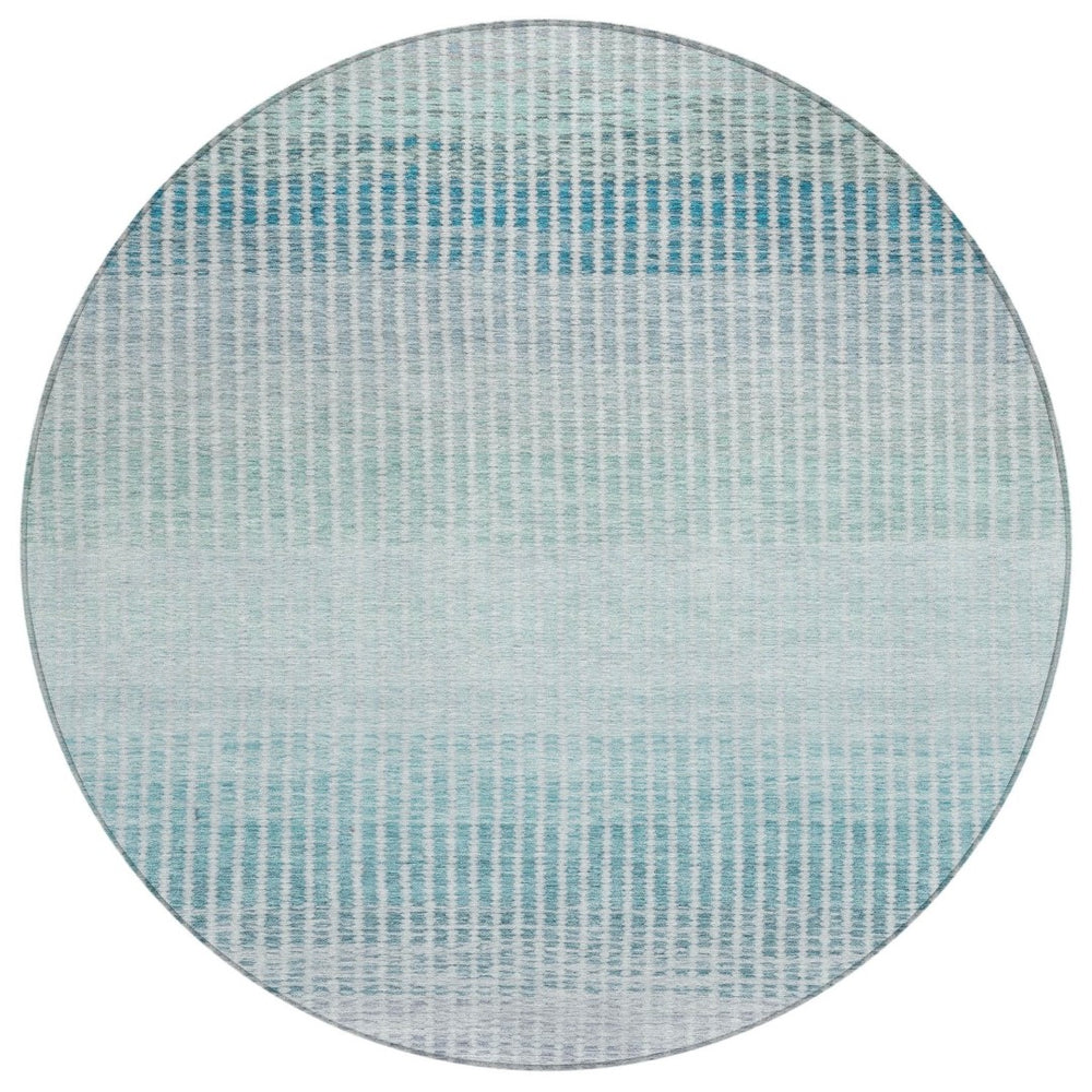 HomeRoots 8' Stylish Blue, Ivory & Gray Striped Round Area Rug – Washable, Durable Design for Indoor & Outdoor Use 658845