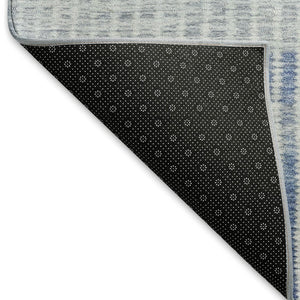 HomeRoots 8' Stylish Blue, Ivory & Gray Striped Round Area Rug – Washable, Durable Design for Indoor & Outdoor Use 658845