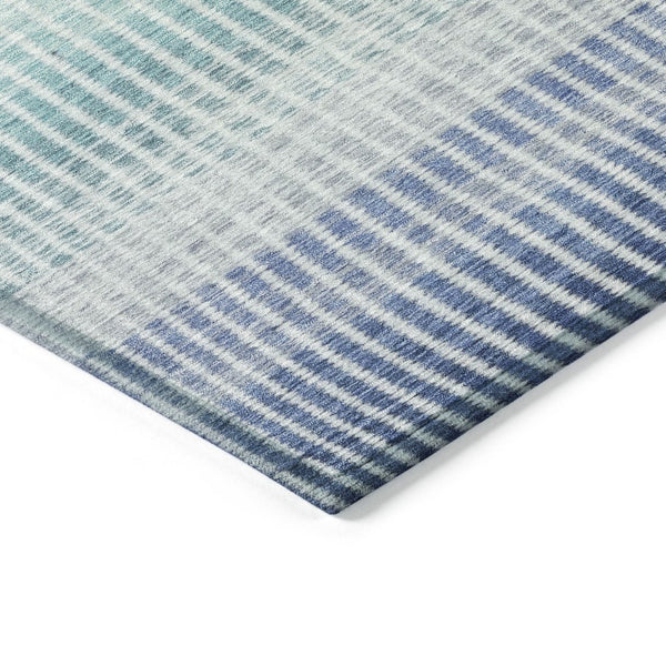 HomeRoots 8' Stylish Blue, Ivory & Gray Striped Round Area Rug – Washable, Durable Design for Indoor & Outdoor Use 658845