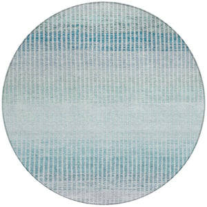 HomeRoots 8' Stylish Blue, Ivory & Gray Striped Round Area Rug – Washable, Durable Design for Indoor & Outdoor Use 658845