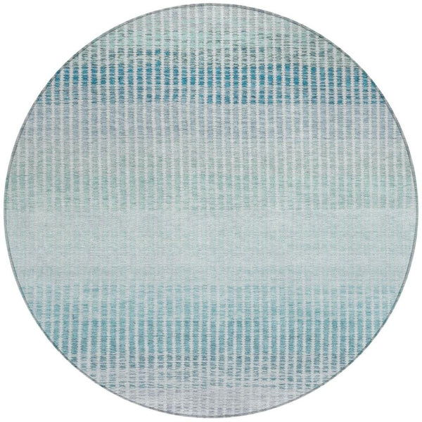 HomeRoots 8' Stylish Blue, Ivory & Gray Striped Round Area Rug – Washable, Durable Design for Indoor & Outdoor Use 658845