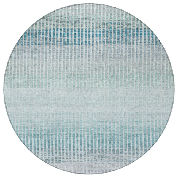 HomeRoots 8' Stylish Blue, Ivory & Gray Striped Round Area Rug – Washable, Durable Design for Indoor & Outdoor Use 658845