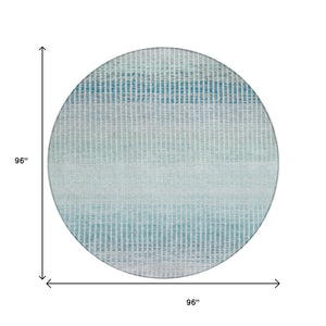 HomeRoots 8' Stylish Blue, Ivory & Gray Striped Round Area Rug – Washable, Durable Design for Indoor & Outdoor Use 658845