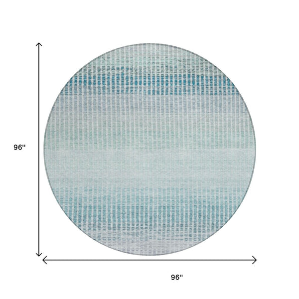 HomeRoots 8' Stylish Blue, Ivory & Gray Striped Round Area Rug – Washable, Durable Design for Indoor & Outdoor Use 658845