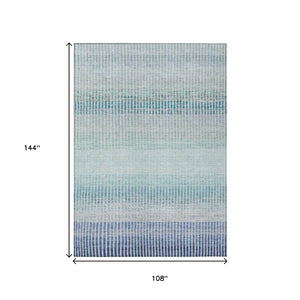 HomeRoots 9' X 12' Striped Washable Area Rug in Blue, Ivory & Gray - Perfect for Indoor & Outdoor Spaces! 658847