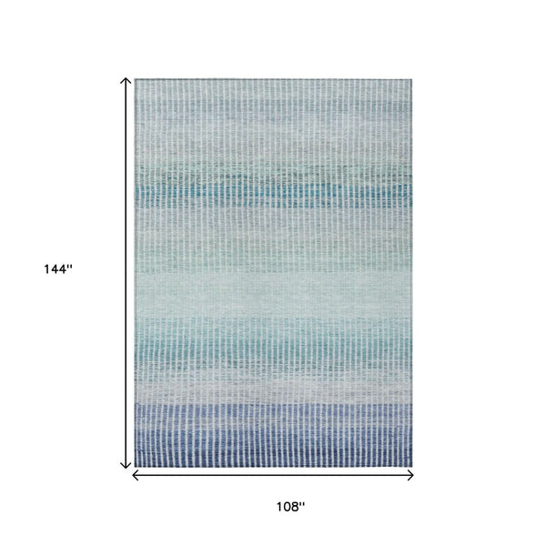 HomeRoots 9' X 12' Striped Washable Area Rug in Blue, Ivory & Gray - Perfect for Indoor & Outdoor Spaces! 658847