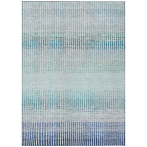 HomeRoots 10' Coastal Blue Ivory Gray Striped Washable Area Rug for Indoor Outdoor Use - Durable & Stylish! 658848
