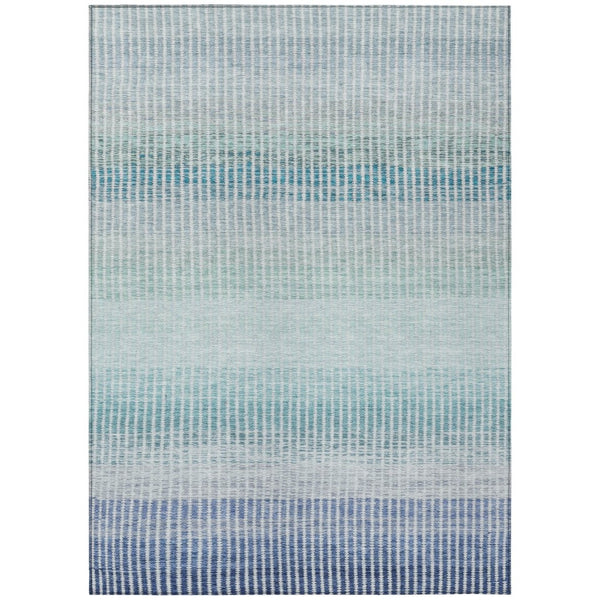HomeRoots 10' Coastal Blue Ivory Gray Striped Washable Area Rug for Indoor Outdoor Use - Durable & Stylish! 658848