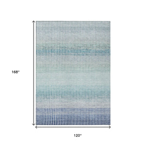 HomeRoots 10' Coastal Blue Ivory Gray Striped Washable Area Rug for Indoor Outdoor Use - Durable & Stylish! 658848