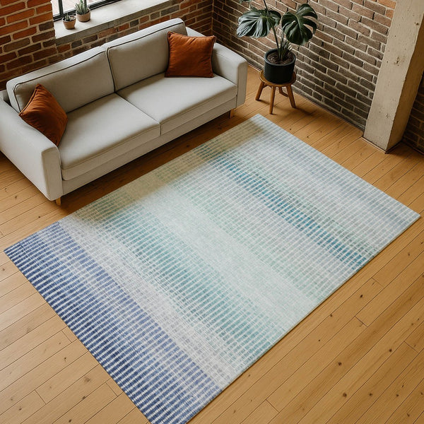 HomeRoots 10' Coastal Blue Ivory Gray Striped Washable Area Rug for Indoor Outdoor Use - Durable & Stylish! 658848