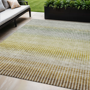 HomeRoots 5' X 8' Striped Indoor Outdoor Area Rug in Brown, Gold & Beige – Durable, Machine Washable & Stylish 658850