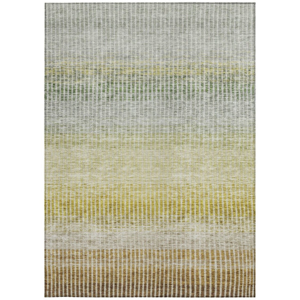 HomeRoots 8' Striped Brown Gold and Beige Washable Area Rug – Durable, Stylish for Indoor & Outdoor Spaces 658852