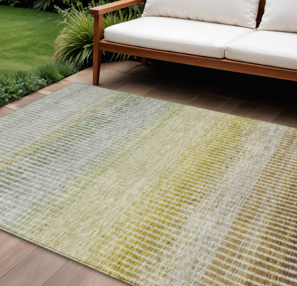 HomeRoots 8' Striped Brown Gold and Beige Washable Area Rug – Durable, Stylish for Indoor & Outdoor Spaces 658852