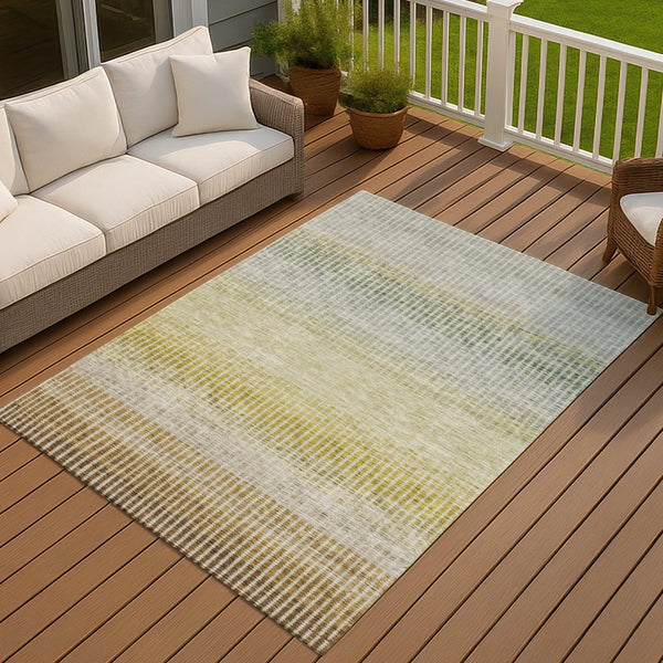 HomeRoots 8' Striped Brown Gold and Beige Washable Area Rug – Durable, Stylish for Indoor & Outdoor Spaces 658852