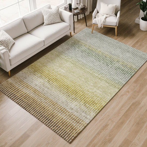 HomeRoots 8' Striped Brown Gold and Beige Washable Area Rug – Durable, Stylish for Indoor & Outdoor Spaces 658852