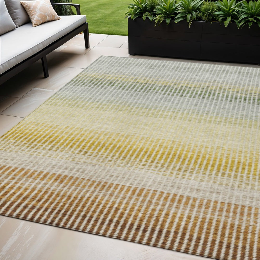 HomeRoots 5' Indoor Outdoor Copper Gray Beige Striped Area Rug – Washable, Durable, Stain-Resistant Design! 658856