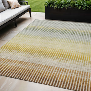 HomeRoots 5' Indoor Outdoor Copper Gray Beige Striped Area Rug – Washable, Durable, Stain-Resistant Design! 658856