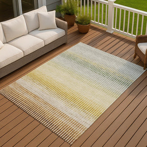 HomeRoots 5' Indoor Outdoor Copper Gray Beige Striped Area Rug – Washable, Durable, Stain-Resistant Design! 658856