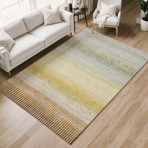HomeRoots 5' Indoor Outdoor Copper Gray Beige Striped Area Rug – Washable, Durable, Stain-Resistant Design! 658856