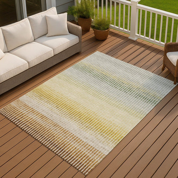 HomeRoots 8' X 10' Stylish Copper Gray & Beige Striped Washable Area Rug for Indoor & Outdoor Use, Durable Design 658858