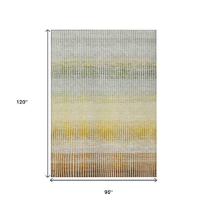 HomeRoots 8' X 10' Stylish Copper Gray & Beige Striped Washable Area Rug for Indoor & Outdoor Use, Durable Design 658858