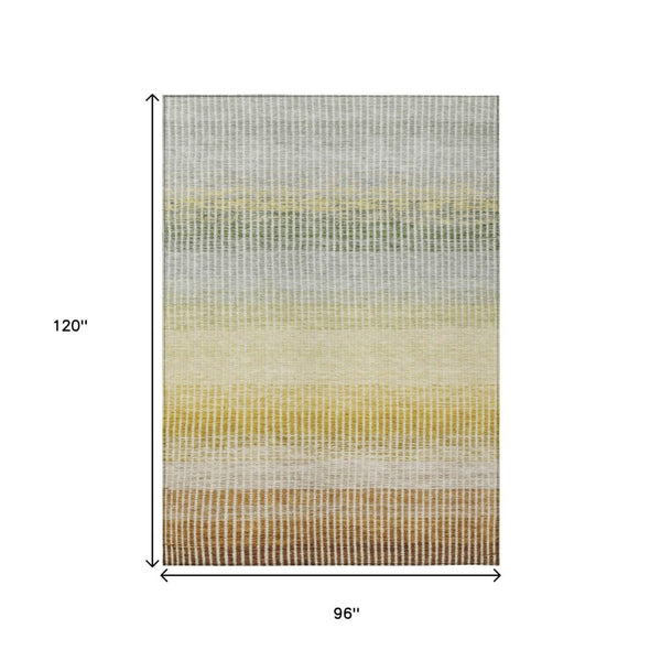 HomeRoots 8' X 10' Stylish Copper Gray & Beige Striped Washable Area Rug for Indoor & Outdoor Use, Durable Design 658858