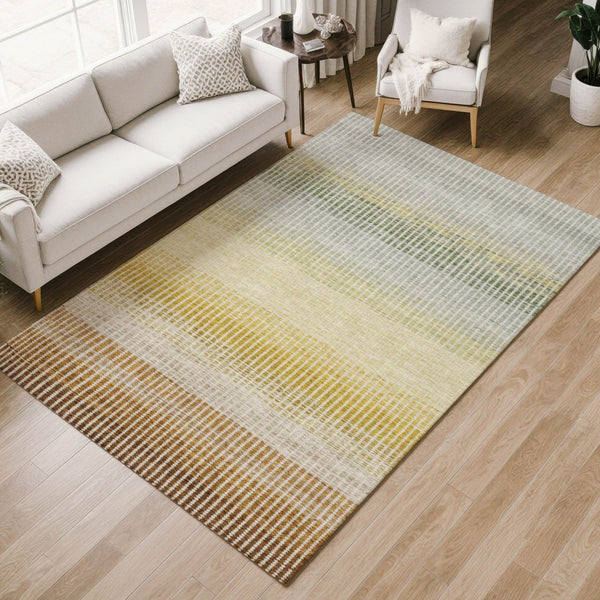 HomeRoots 8' X 10' Stylish Copper Gray & Beige Striped Washable Area Rug for Indoor & Outdoor Use, Durable Design 658858