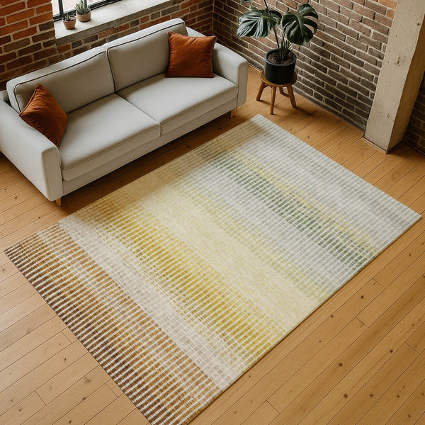 HomeRoots 8' X 10' Stylish Copper Gray & Beige Striped Washable Area Rug for Indoor & Outdoor Use, Durable Design 658858