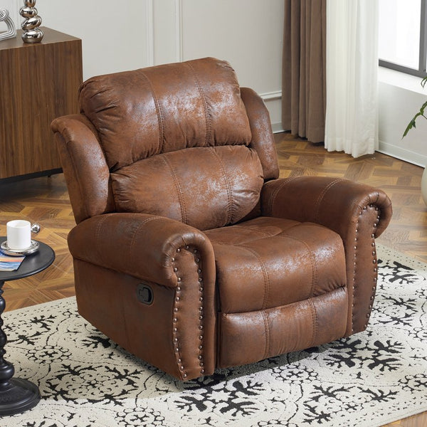 English Elm Christopher Knight Home® - 40.75" Wide Suede Manual Glider Recliner Chair with Rolled Arms, Microfiber Comfort & Infinite Positions Brown N763P264499D