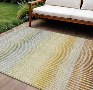 HomeRoots 10' Striped Washable Area Rug in Copper Gray & Beige - Durable for Indoor/Outdoor High-Traffic Use 658860