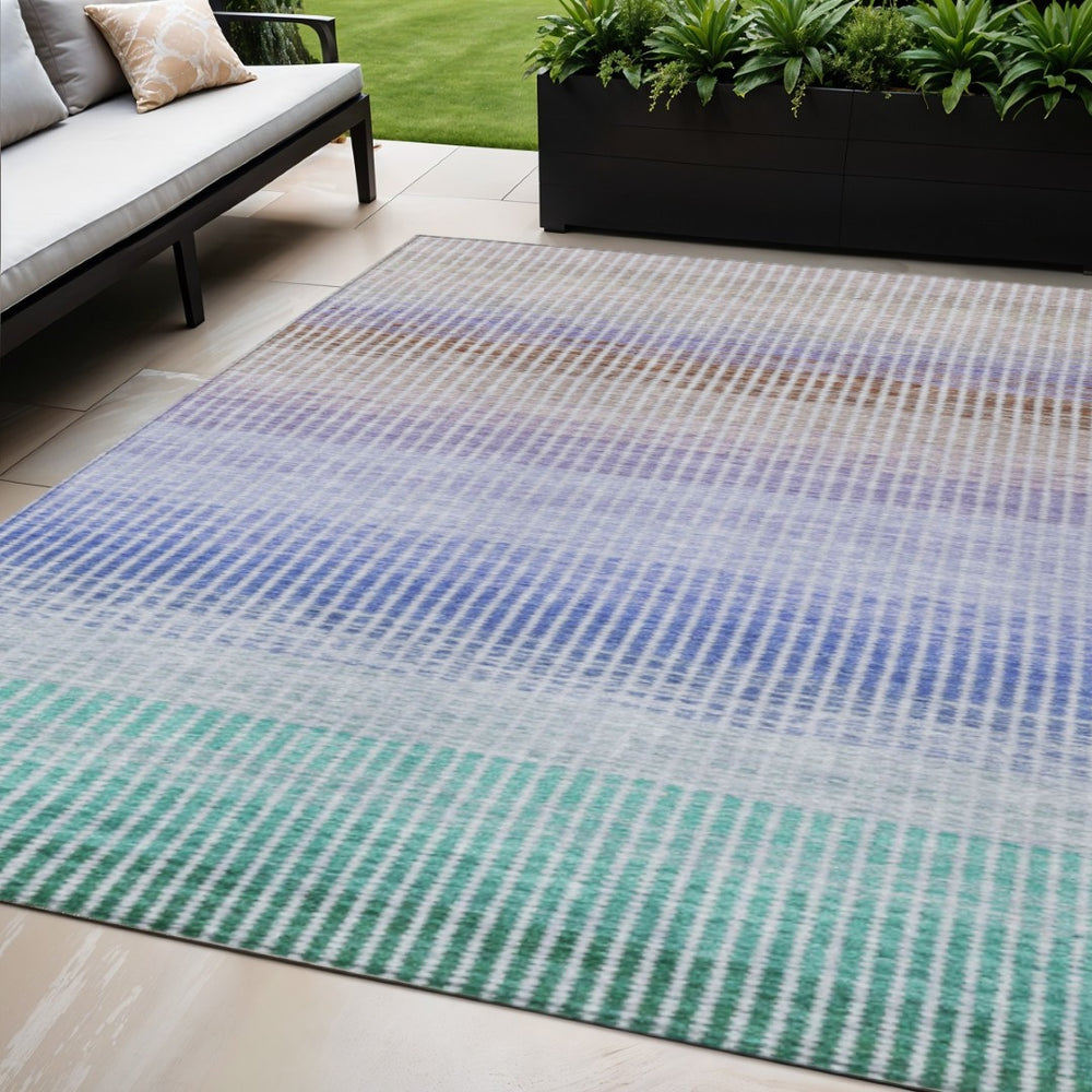 HomeRoots 5' X 8' Washable Indoor Outdoor Area Rug in Green, Lavender & Teal - Durable, Stylish & Versatile! 658862