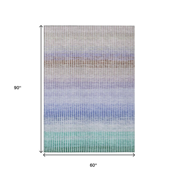HomeRoots 5' X 8' Washable Indoor Outdoor Area Rug in Green, Lavender & Teal - Durable, Stylish & Versatile! 658862