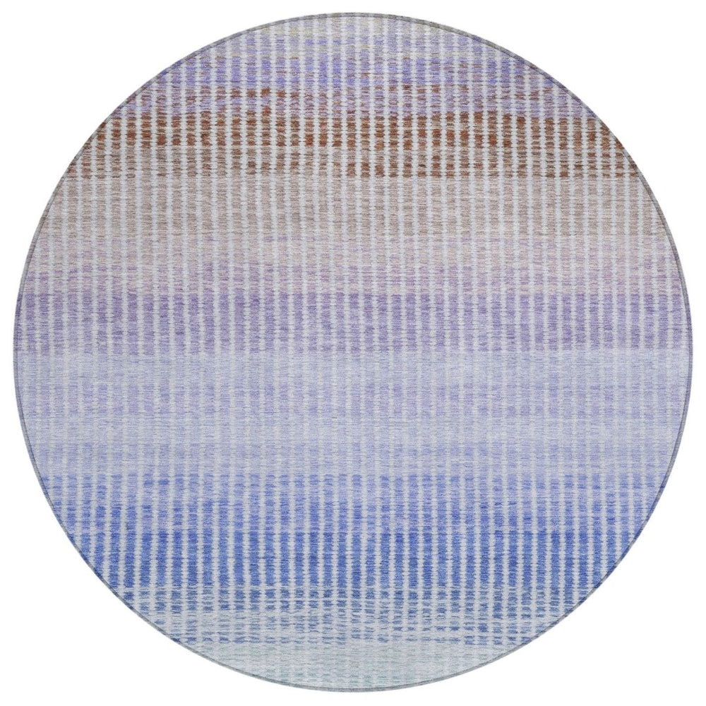 HomeRoots 8' Contemporary Round Striped Area Rug in Green, Lavender & Teal - Washable for Indoor/Outdoor Use! 658863