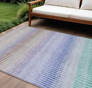 HomeRoots 8' X 10' Striped Washable Area Rug in Green, Lavender & Teal - Durable, Stylish for Indoor/Outdoor Use 658864