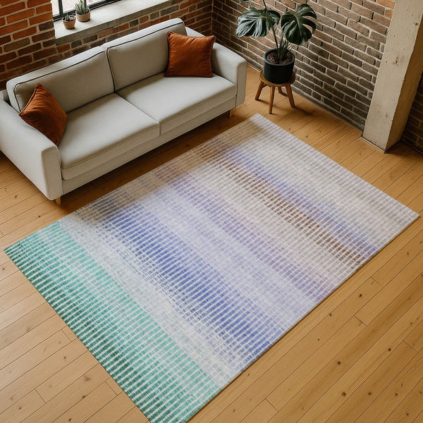 HomeRoots 8' X 10' Striped Washable Area Rug in Green, Lavender & Teal - Durable, Stylish for Indoor/Outdoor Use 658864